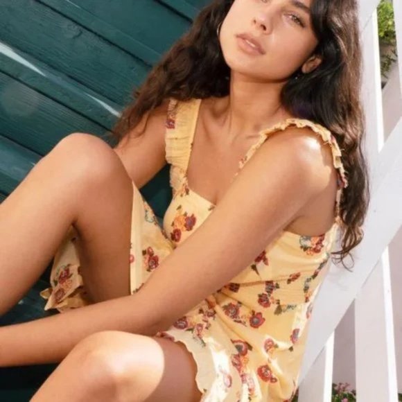 Urban Outfitters Orange Ruffled Gauze Floral Mini Dress Size Small - Picture 2 of 6